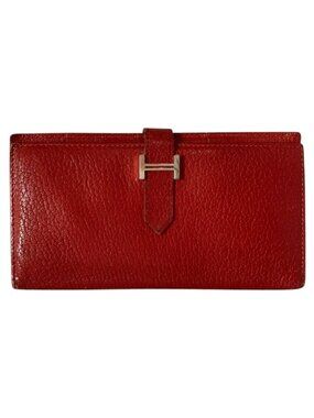 Hermes Bearn Soufflet Leather Wallet Bifold Red